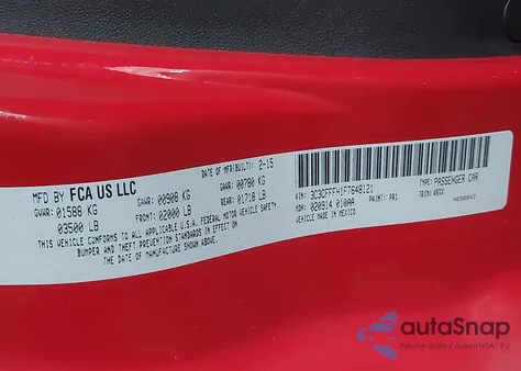 2015 Fiat 500 Abarth z USA, uszkodzony, nr VIN 3C3CFFFH1FT648121